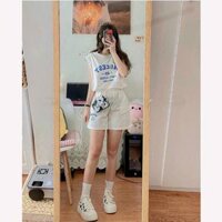 Set đồ nữ tanktop thể thao form rộng in số 215 ulzzang Set 3 món áo tanktop quần short đùi  - Trắng