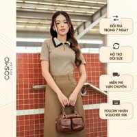 Set đồ nữ thiết kế áo len be cổ ren & chân váy nâu xẻ sau trẻ trung thanh lịch 12814A12 12816C03