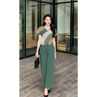 Set Đồ Nữ Thiết Kế, Đồ Đũi Cao Cấp, Áo Cộc Cổ Tim, Quần Đũi Suông Nữ, VASING Mã R69