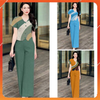 Set Đồ Nữ Thiết Kế, Đồ Đũi Cao Cấp, Áo Cộc Cổ Tim, Quần Đũi Suông Nữ, Hascoo Mã R69