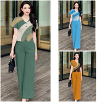 Set Đồ Nữ Thiết Kế, Đồ Đũi Cao Cấp, Áo Cộc Cổ Tim, Quần Đũi Suông Nữ R69