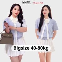 Set đồ nữ thiết kế MAKKA set váy liền sơ mi cộc tay kẻ sọc xanh kèm tag hoa, phối chân váy xếp ly có quần trong rời 1004