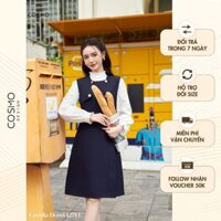 Set đồ nữ thiết kế váy đầm nữ thiết kế dáng suông tím than sát nách & áo sơ mi trắng bèo cổ và gấu tay 12713/12714