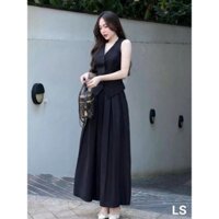 Sét đồ nữ thời trang đi chơi sang chảnh. sét tk áo gile vest mango cột dây sau kèm chân váy dài có khóa kéo có túi