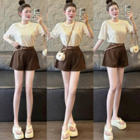 Set đồ nữ thời trang mặc đi chơi dạo phố xinh xắn áo ren phối quần short cotton tặng kèm dây nịt,