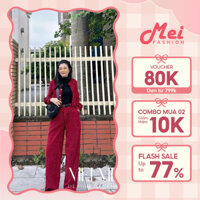 Set đồ nữ thu đông áo dạ dáng ngắn màu đỏ phối hoa tay mix quần dài ống rộng cực sang Mei Fashion ST17038