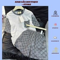 Set Đồ Nữ Thun Quần Short Hoa Văn Dây Rút - Bộ Đồ Mặc Nhà Mùa Hè Thoải Mái