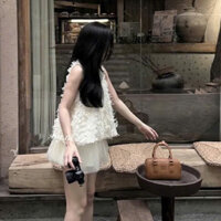 Set đồ nữ tiểu thư áo from rộng phối chân váy xếp ly nhẹ, set bộ đồ nữ áo sát nách đính lông phối chân váy voan ngắn