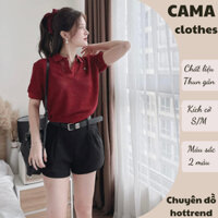 Set đồ nữ tiểu thư, đồ bộ nữ sang chảnh áo polo chất lưới thêu tim phối quần short 2 màu Cama Clothes HCOM25014