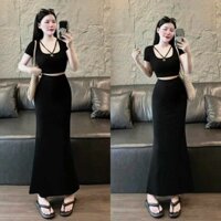 Sét Đồ tăm lạnh áo dây chéo cổ, kèm váy dáng ôm phù hợp đi chơi, đi tiệc cho các nàng
