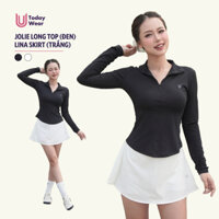 Set đồ tập áo Jolie Long Top đen mix chân váy Lina skirt trắng Today U Wear