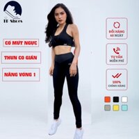 Set Đồ Tập Gym Yoga Cho Nữ Đen Phối Xám Có Mút Ngực, Bộ Đồ Thể Thao Thun Co Giãn