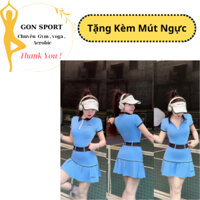 Sét đồ tập nữ áo cổ trụ chân váy xếp ly.thể thao tập pickleball, tennis,cầu lông, chất thun poly 2 da co giãn mềm mịn.