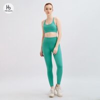 Set đồ tập yoga gym Luxury Hibi Sports H140 đan hai nơ bản to, màu Sea Green kèm mút ngực, chất vải cao cấp Lu Fabric