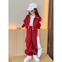 Set đồ thể thao 2 món áo khoác quần bo gấu , quần dài thời trang thu đông cho bé gái hàng Quảng Châu