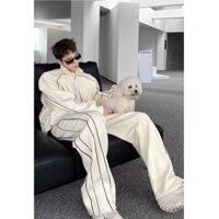Set Đồ Thể Thao Áo Khoác cardigan Phối Quần Dài Ống Rộng Thời Trang Cao Cấp Cho Nam