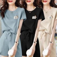 Set Đồ Thể Thao Áo Thun Phối Quần Short Ống Rộng In Logo chanel Thời Trang Cho Bạn Gái 12.16