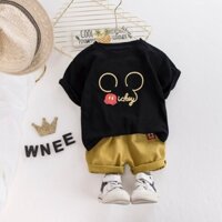 Set Đồ Thể Thao Gồm Áo Thun Cotton In Hình Chuột Mickey + Quần Ngắn Thời Trang Mùa Hè Cho Bé Trai