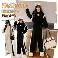 Set Đồ Thể Thao Gồm Quần Ống Rộng + Áo Tay Dài Phối Màu Tương Phản Thời Trang Thu Đông Phong Cách Hàn Quốc Cho Bé Gái 110-170cm