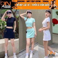 Set đồ thể thao nữ tập pickleball tennis cầu lông áo croptop, quần váy dây rút có lót đùi bảo hộ cao cấp BINSPORTS BN039