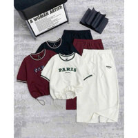 Set Đồ Thể Thao Paris Form Rộng, Áo Thun Kèm Chân Váy Dài Xẻ Tà, Chất Cotton Mịn Mát