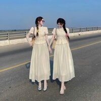 Sét đồ thời trang nữ - áo len ren cài nút tàu phối cùng chân váy tơ 2 lớp dày dặn, đi chơi, đi tiệc, đi dâu đều xinh