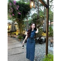 Set đồ thời trang nữ set áo sơ mi jeans cộc tay phối chân váy jeans dáng dài cá tính trẻ trung