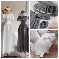 SÉT ĐỒ TIỂU THƯ DỄ THƯƠNG🌺ÁO BẸT VAI BÈO CỔ VIỀN REN KẾT HỢP CHÂN VÁY XOÈ DÀI 🥰