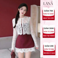 Set Đồ Tiểu Thư Dự Tiệc Sang Chảnh Lana Boutique Áo Ren Dài Tay Dáng Croptop Phối Chân Váy Chữ A Phối Bèo Ren Hẹn Hò
