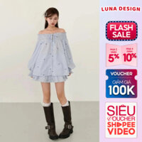 Set Đồ Tiểu Thư Style Y2K Luna Design Áo Trễ Vai Kẻ Sọc Họa Tiết Nơ Phối Chân Váy Cạp Cao Có Bảo Hộ Đi Chơi Dạo Phố