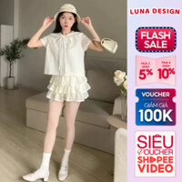 Set Đồ Tiểu Thư Thanh Lịch Luna Design Áo Sơ Mi Tơ Cổ Sen Hoa Nhí Phối Chân Váy Tầng Có Bảo Hộ Hẹn Hò Dạo Phố Trẻ Trung