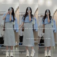 Set đồ váy hoa nhí áo thun cotton cổ tròn tay lỡ gồm chân váy voan + áo phông t-shirt xinh xắn Her Vibe