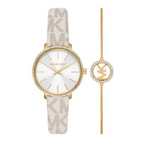 Set Đồng Hồ + Vòng Đeo Tay Nữ Michael Kors Pyper Quartz White Dial Ladies Watch And Bracelet Set MK1037 Màu Trắng