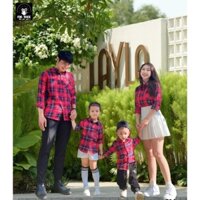 Set Đồng Phục Áo Sơ Mi Gia Đình Caro Đỏ Nổi Bật, Chất Cotton Phù hợp Mùa hè, Nhiều size, Ms 179A