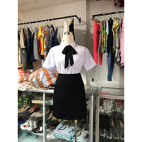 Set đồng phục chân váy kaki ĐEN + Áo sơ mi trắng tay ngắn cho nữ đủ size hàng thiết kế cao cấp.