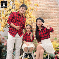 Set Đồng Phục Gia Đình Áo Sơ Mi Caro Đỏ Noel Siêu Đẹp MS 189