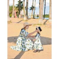 Set Đồng Phục Gia Đình Đũi họa tiết Trái Dứa đủ size cho cả Gia Đình, Váy Mẹ và bé gái, bộ cho bố và bé trai