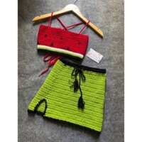 Set Dưa Hấu- Áo dây và chân váy dưa hấu len móc thủ công HandMade( Có sẵn- ẢNH THẬT BÊN SHOP)