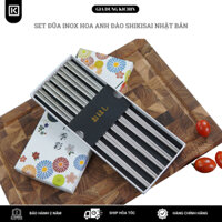 Set đũa inox Shikisai Nhật Bản kháng khuẩn 99,99% họa tiết hoa anh đào