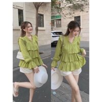 SET ĐÙI ÁO TÂNG CỔ V MIX QUẦN ĐÙI MÀU XANH BƠ