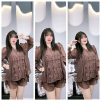 SET Đùi Babydoll Tay Dài VIỀN REN - QUẦN VÁY TẦNG - bigsize 55-90kg