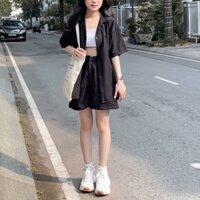 Sét Đũi Basic Cổ Vest 3 Món Xinh Quá Đi Ạ