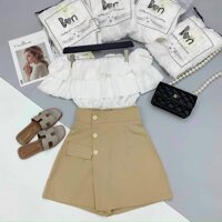 Set đùi giả váy và áo trễ vai hai bèo dễ thương - nu