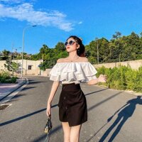 Set đùi giả váy và áo trễ vai hai bèo dễ thương - đen