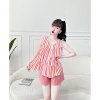 SET ĐÙI KẺ SỌC SÁT NÁCH ÁO TẦNG, QUẦN LƯNG CHUN SAU CÓ TÚI