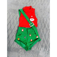 Sét đùi yếm đính cây thông noel ,áo cổ lọ cho bé gái,size 7/26kg Thun