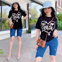 Set fendi áo thun kèm quần jean lửng