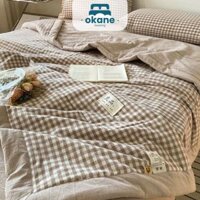Set ga giường vỏ chăn vải cotton TC họa tiết kẻ caro, set chăn ga mùa hè