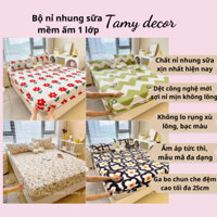 Set ga gối nỉ nhung sữa hình hoa Tamy Decor bộ ga nỉ mịn bọc đệm không rụng lông bai màu mềm mại mịn màng