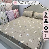 Sét ga gối trần bông chất liệu đũi kèm 2 vỏ gối ga trải giường đũi Bộ ga gối sơ đũi được chọn mẫu